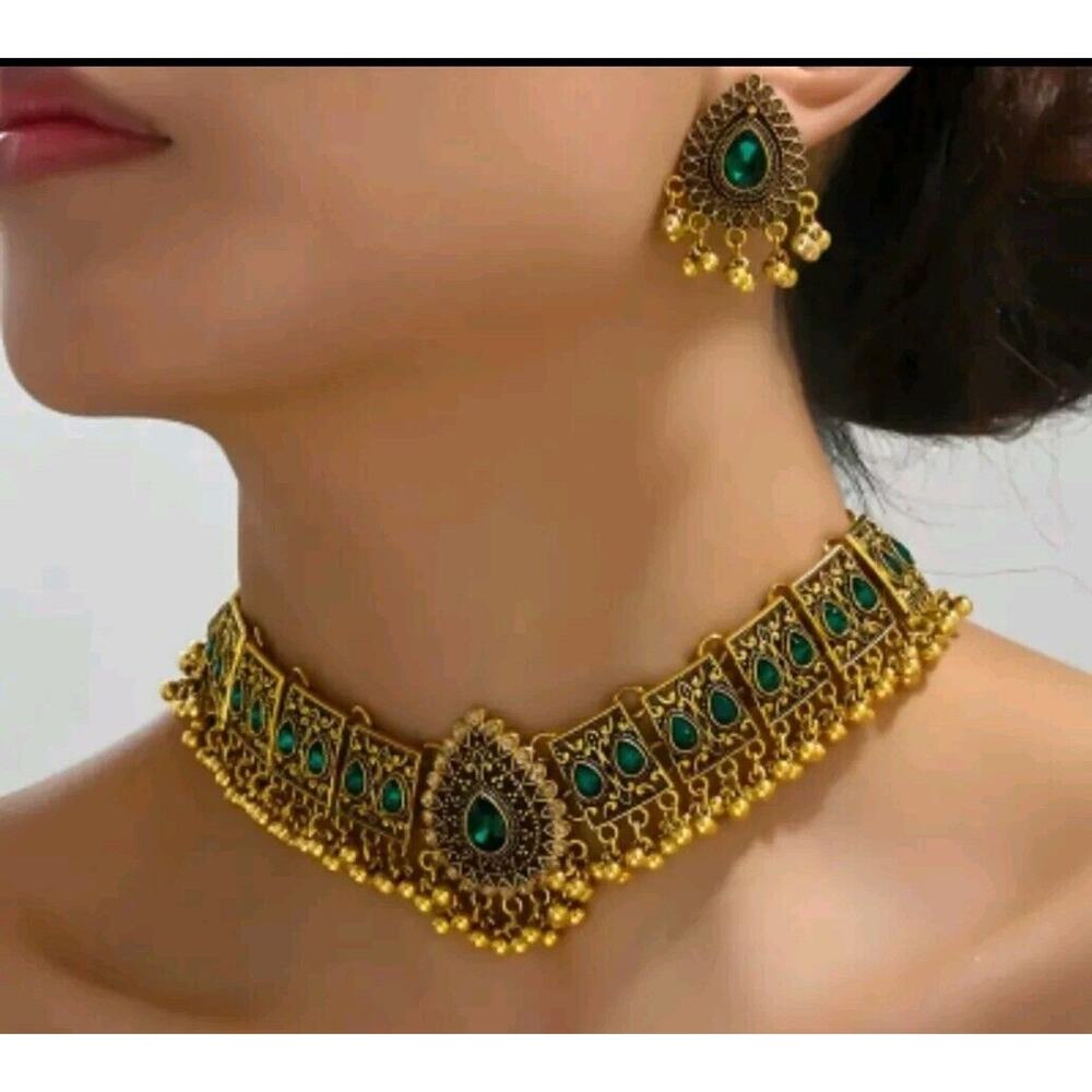 Bollywood Design Gold Oxidized Choker Necklaces Indian Jewelry Set